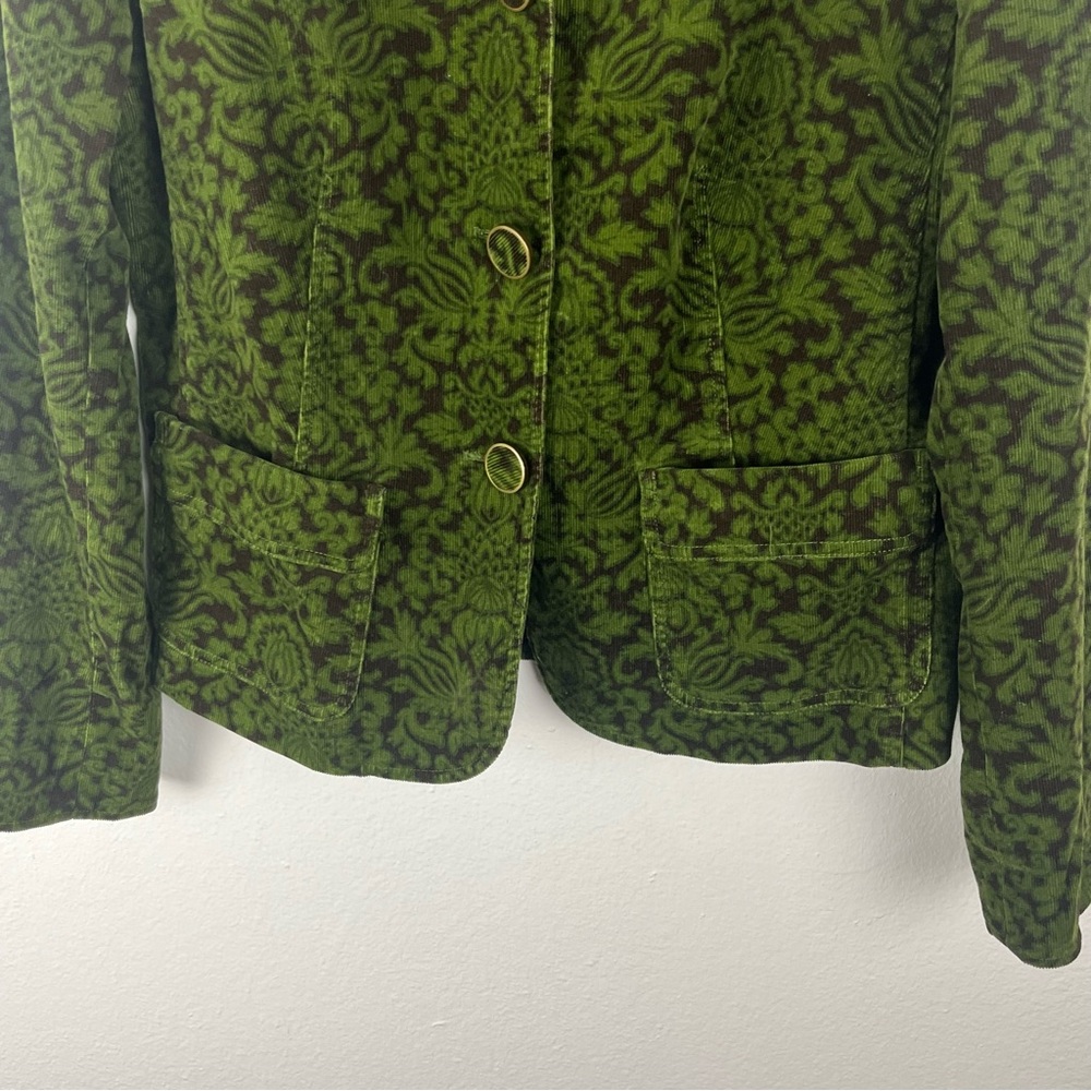 TALBOTS Green Brown Printed Lined Long Sleeves Corduroy Jacket Size 10 Boho Chic - Picture 9 of 11